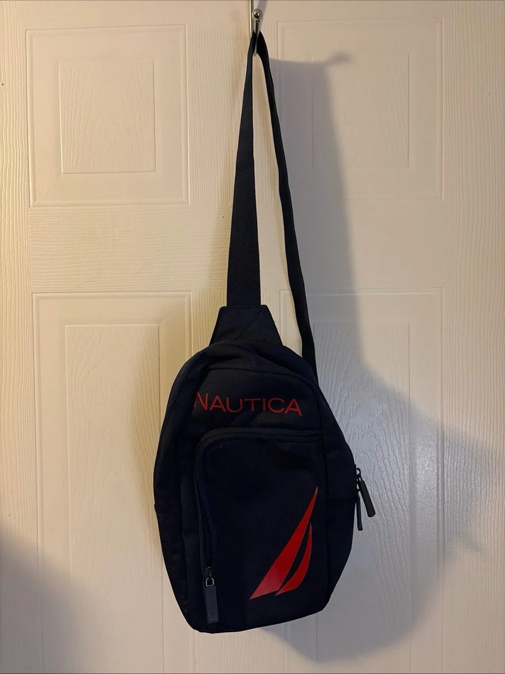 Nautica Navy Blue Crossbody Bag Red Logo Adjustable Strap Men